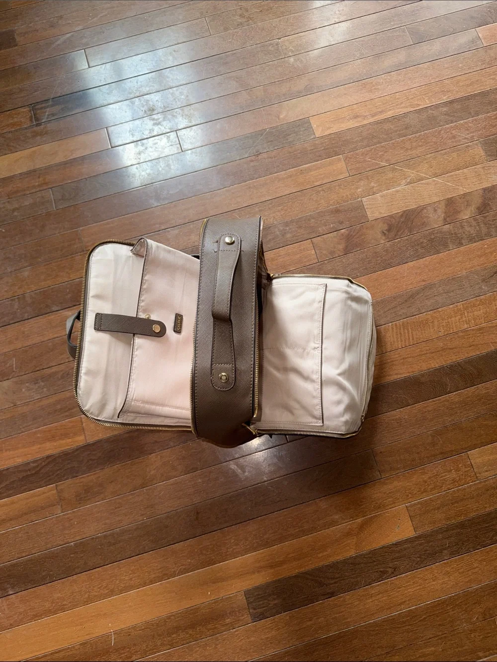 Calpak Brown Leather Backpack with Whipstitch Trim and Gold Hardware